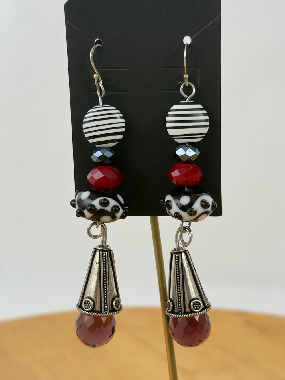 Retro Funky Handcrafted Lampwork Glassblown Beaded Sterling Silver Earrings